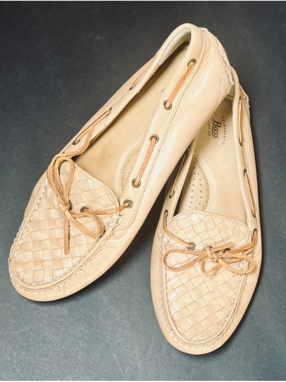 G.H. Bass & Co. Woven Leather Driving Moccasin, Light Tan, Size 9